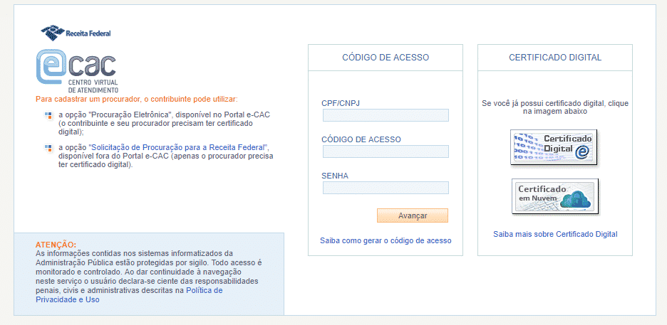 eCac Código de Acesso: Como gerar e acessar portal da RFB por meio de código